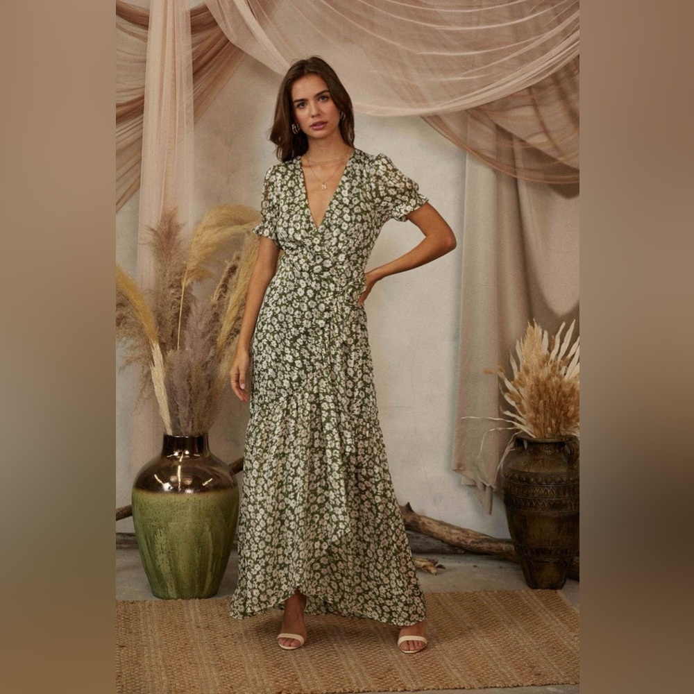 Endless Blu Green Floral print flower Wrap Maxi Dress New